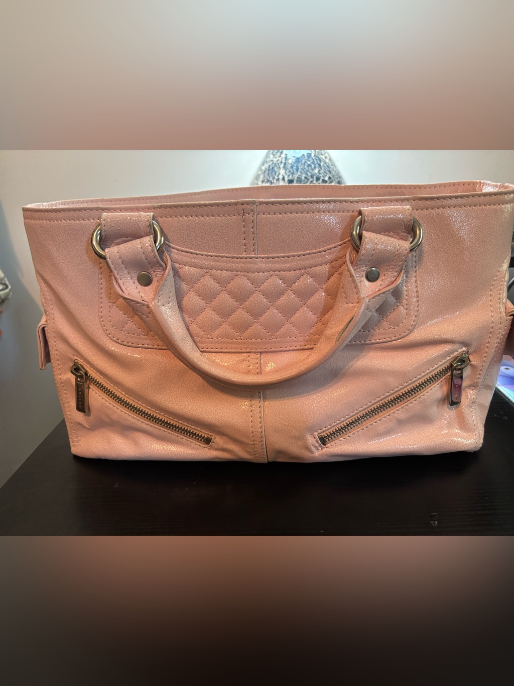 Vintage Celine Metallic Pink Lambskin Quilted "Biker" Boogie Bag